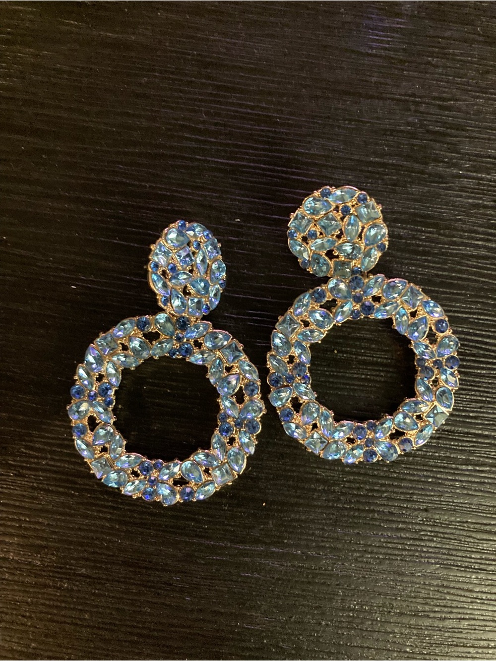 Blue Crystal Hoop Drop Earrings - Brand: